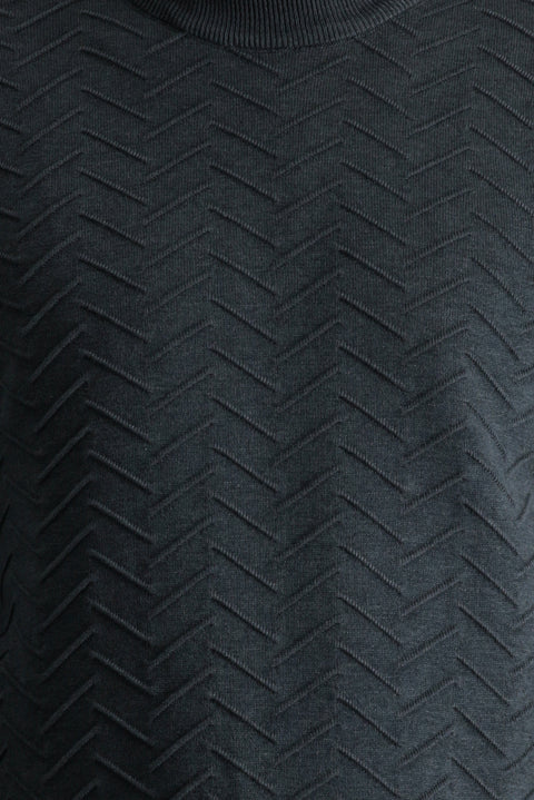 Dark Anthracite Melange Semi-Turtleneck Regular Fit Patterned Cotton Knit Sweater