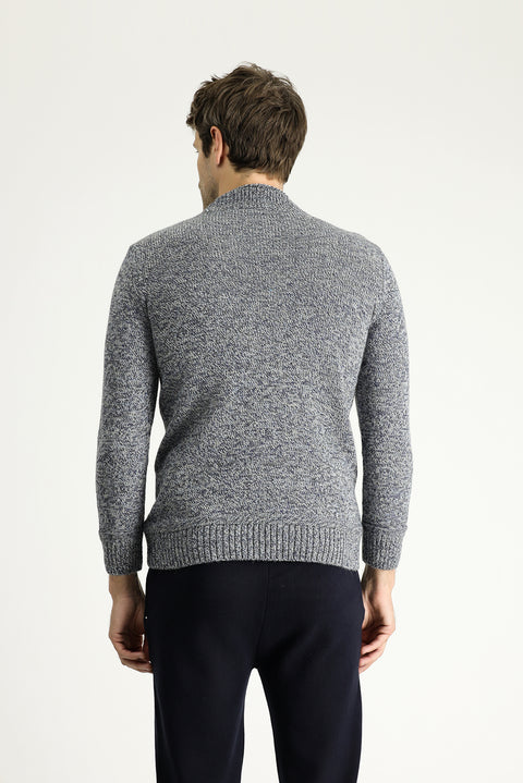 Medium Navy Semi-Turtleneck Slim Fit Patterned Alpaca Wool Knit Sweater