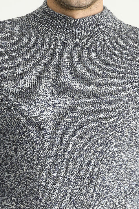 Medium Navy Semi-Turtleneck Slim Fit Patterned Alpaca Wool Knit Sweater