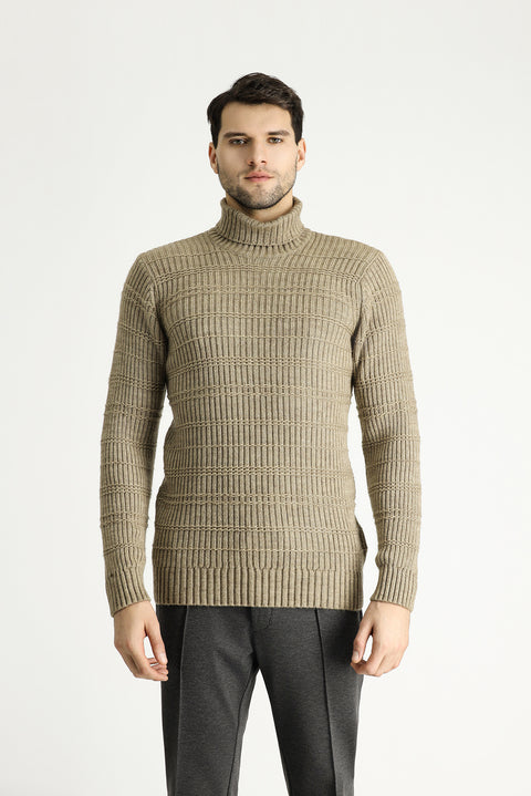 Orta Vizon Balıkçı Yaka Slim Fit Dar Kesim Desenli Triko Kazak