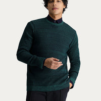 Dark Green Crew Neck Slim Fit Narrow Cut Patterned Cotton Knit Sweater