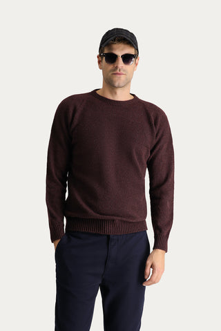 Koyu Bordo Bisiklet Yaka Slim Fit Dar Kesim Dikişsiz Desenli Yünlü Triko Kazak