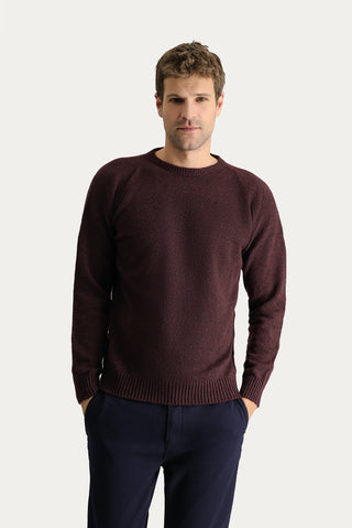 Koyu Bordo Bisiklet Yaka Slim Fit Dar Kesim Dikişsiz Desenli Yünlü Triko Kazak