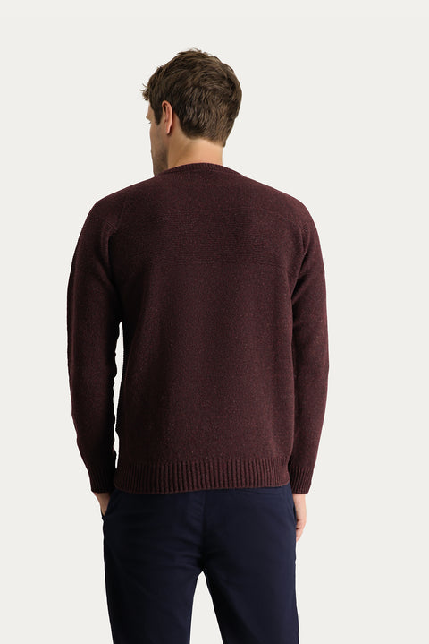 Koyu Bordo Bisiklet Yaka Slim Fit Dar Kesim Desenli Yünlü Triko Kazak
