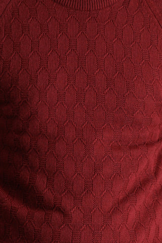 Koyu Bordo Bisiklet Yaka Regular Fit Desenli Triko Kazak