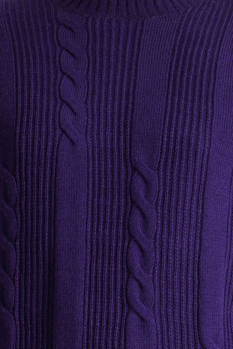 Purple Crew Neck Slim Fit Patterned Knit Sweater