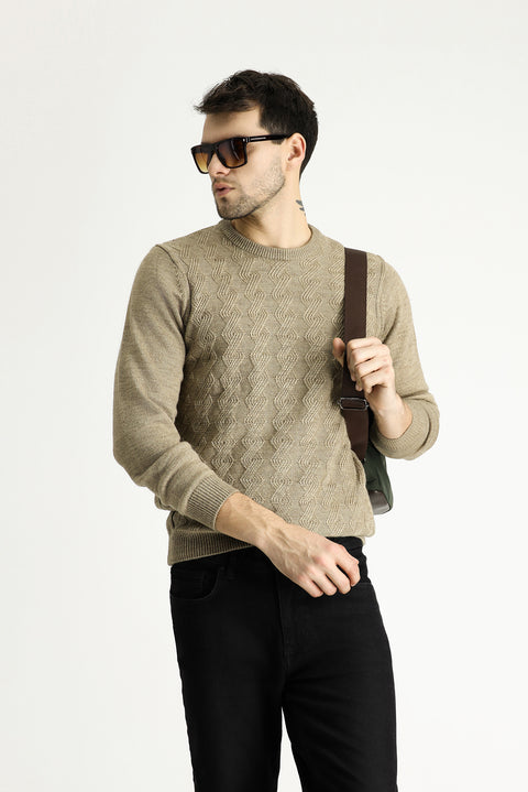 Orta Vizon Bisiklet Yaka Slim Fit Dar Kesim Desenli Triko Kazak