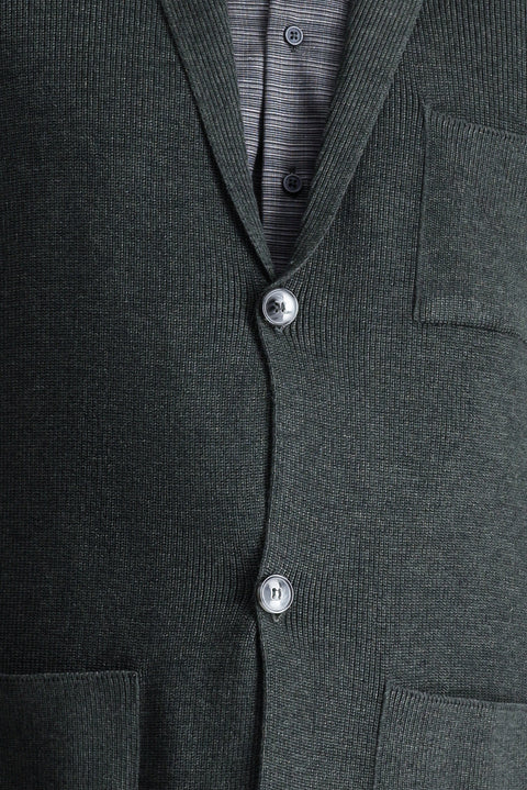 Dark Anthracite Melange Regular Fit Cotton Knit Cardigan with Pockets and Button Closure