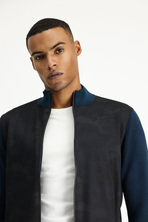 Petrol Green Zip-Up Cotton Knit Cardigan