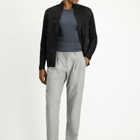Dark Anthracite Melange Zip-Up Cotton Knit Cardigan