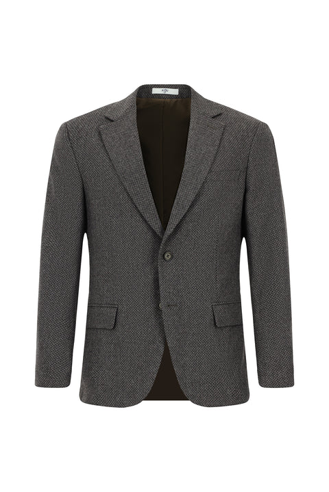 Medium Brown 8 Drop Muscle Fit Long Athletic Cut Wool Classic Patterned Jacket