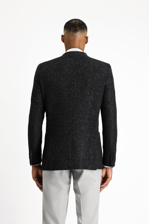Black 7 Drop Slim Fit Patterned Italian Wool Jacket