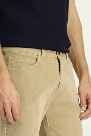 Orta Bej Slim Fit Dar Kesim Likralı Kadife Pantolon