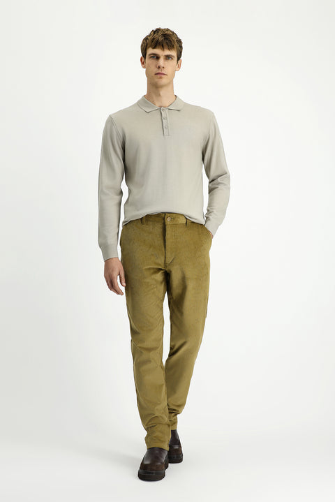 Dark Khaki Relaxed Fit Stretch Velvet Trousers
