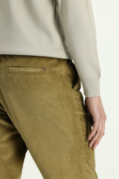 Dark Khaki Relaxed Fit Stretch Velvet Trousers