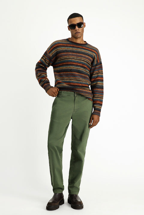 Koyu Haki Regular Fit Standart Kesim Likralı Kanvas / Chino Pantolon