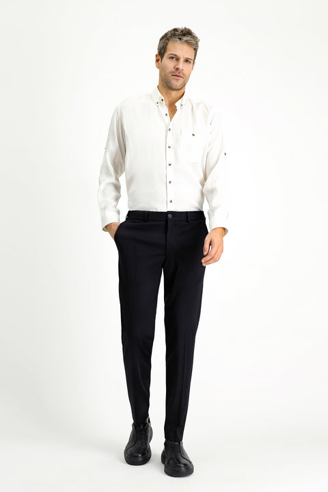 Black Techno-Line 7 Drop Slim Fit Classic Fabric Trousers with Lycra Knit