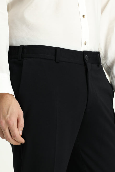 Black Techno-Line 7 Drop Slim Fit Classic Fabric Trousers with Lycra Knit