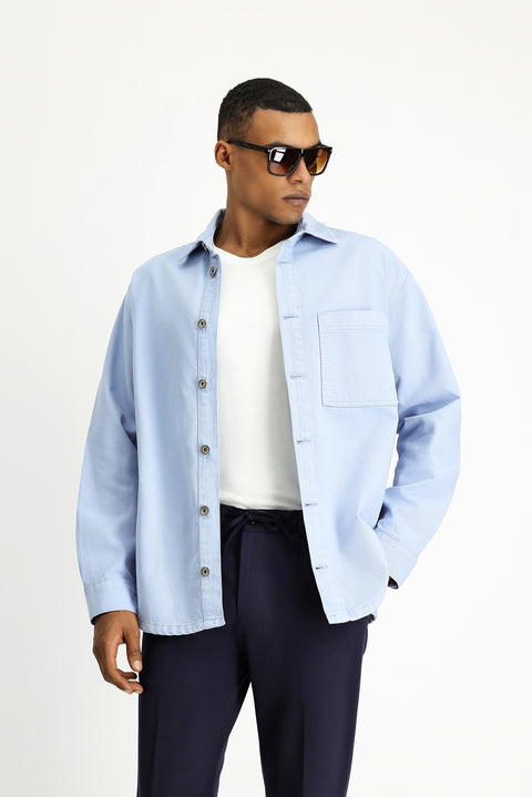 Blue Long Sleeve Regular Fit Cotton Denim Shirt