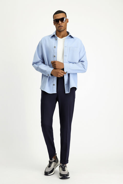 Blue Long Sleeve Regular Fit Cotton Denim Shirt