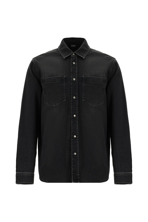 Siyah Uzun Kol Regular Fit Denim Pamuklu Gömlek