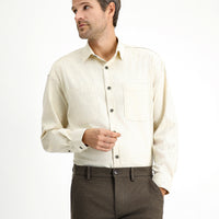 Light Beige Long Sleeve Oversize Cotton Lumberjack Shirt