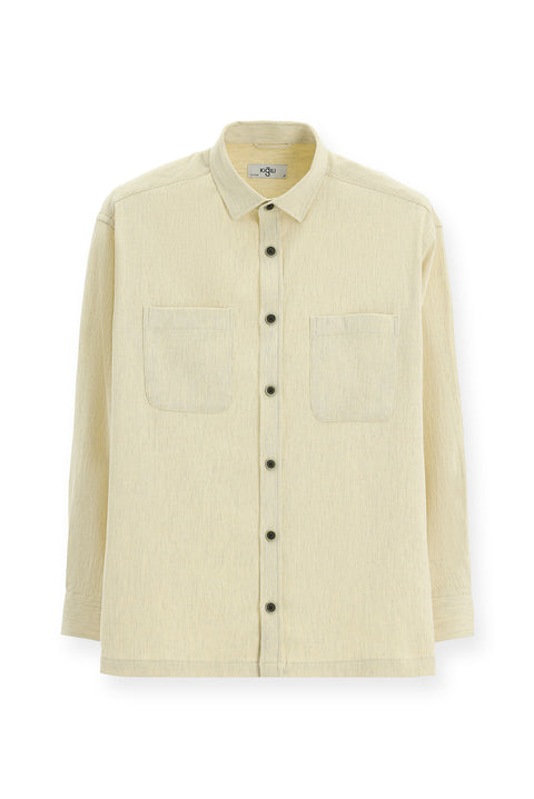 Light Beige Long Sleeve Oversize Cotton Lumberjack Shirt