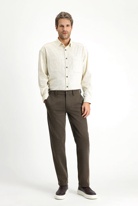 Light Beige Long Sleeve Oversize Cotton Lumberjack Shirt