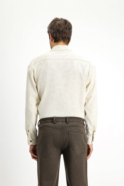 Light Beige Long Sleeve Oversize Cotton Lumberjack Shirt