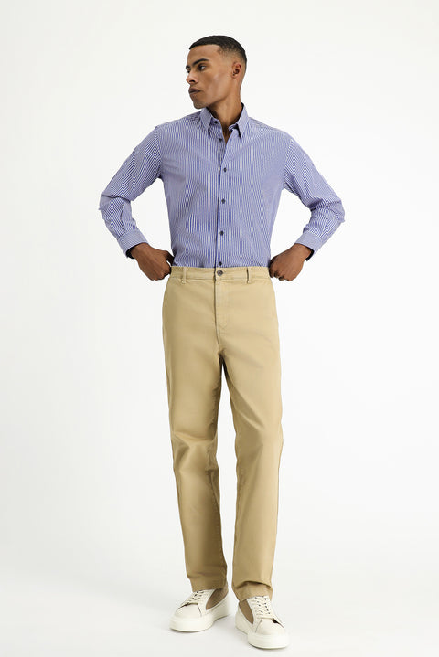 Medium Navy Long Sleeve Classic Striped Cotton Shirt