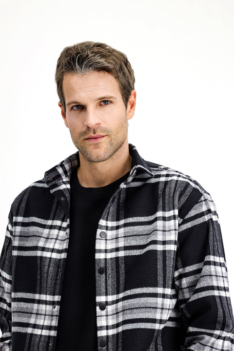 Black Long Sleeve Oversize Plaid Shacket Lumberjack Cotton Shirt / Jacket