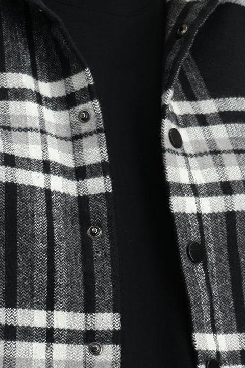 Black Long Sleeve Oversize Plaid Shacket Lumberjack Cotton Shirt / Jacket