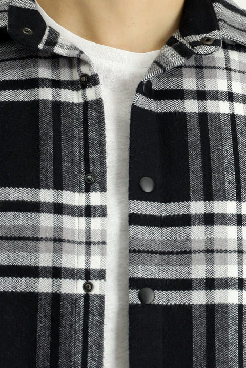 Black Long Sleeve Oversize Plaid Shacket Lumberjack Cotton Shirt / Jacket
