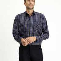 Medium Navy Long Sleeve Regular Fit Sport Plaid Cotton Shirt
