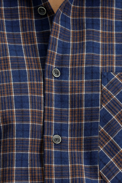 Medium Navy Long Sleeve Regular Fit Sport Plaid Cotton Shirt