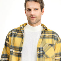 Mustard Yellow Long Sleeve Oversize Plaid Shacket Lumberjack Cotton Shirt/Jacket