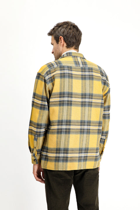 Mustard Yellow Long Sleeve Oversize Plaid Shacket Lumberjack Cotton Shirt/Jacket