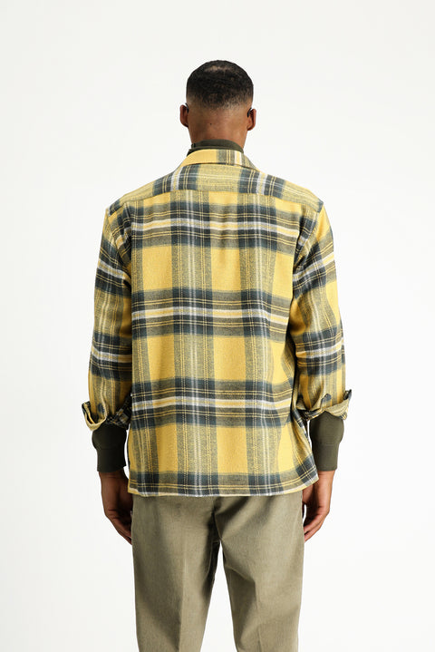 Mustard Yellow Long Sleeve Oversize Plaid Shacket Lumberjack Cotton Shirt/Jacket