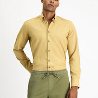 Mustard Yellow Long Sleeve Slim Fit Narrow Cut Lumberjack Sport Cotton Button-Down Collar Shirt