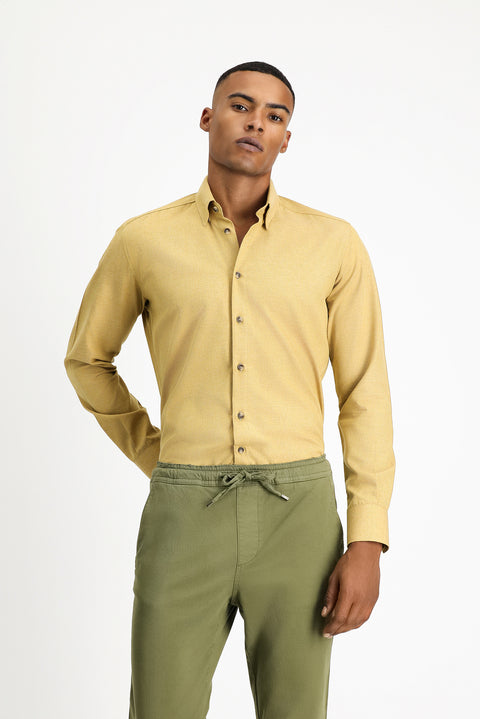 Mustard Yellow Long Sleeve Slim Fit Narrow Cut Lumberjack Sport Cotton Button-Down Collar Shirt