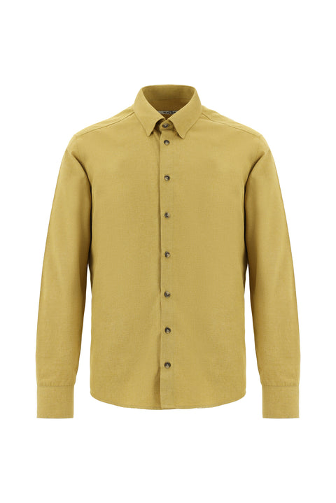 Mustard Yellow Long Sleeve Slim Fit Narrow Cut Lumberjack Sport Cotton Button-Down Collar Shirt