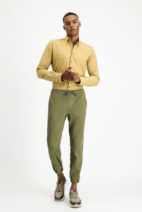 Mustard Yellow Long Sleeve Slim Fit Narrow Cut Lumberjack Sport Cotton Button-Down Collar Shirt