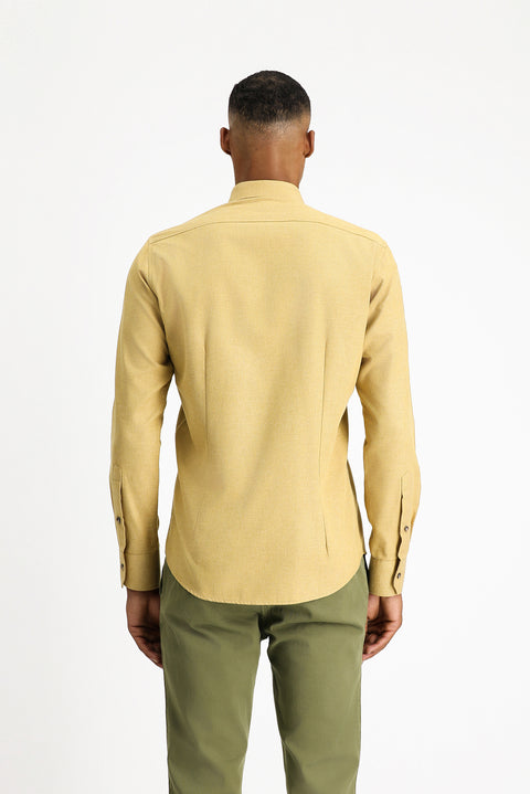 Mustard Yellow Long Sleeve Slim Fit Narrow Cut Lumberjack Sport Cotton Button-Down Collar Shirt