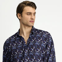 Dark Petrol Long Sleeve Regular Fit Sport Print Shirt