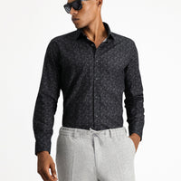 Black Long Sleeve Slim Fit Printed Sport Cotton Shirt