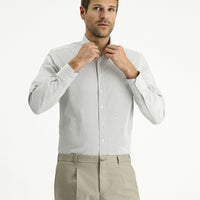 Dark Navy Long Sleeve Slim Fit Narrow Cut Cotton Striped Classic Shirt