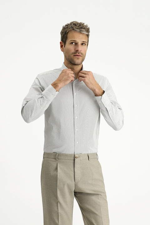 Dark Navy Long Sleeve Slim Fit Narrow Cut Cotton Striped Classic Shirt