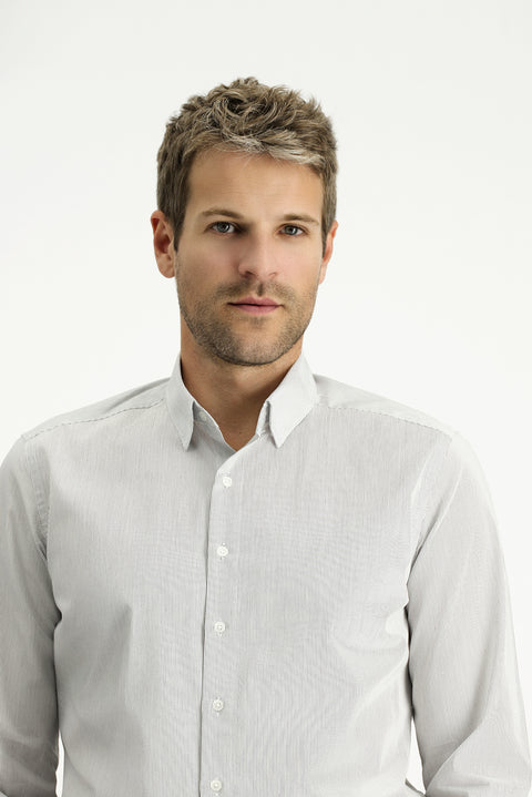 Dark Navy Long Sleeve Slim Fit Narrow Cut Cotton Striped Classic Shirt