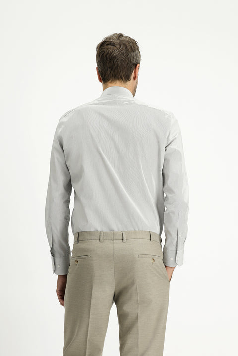 Dark Navy Long Sleeve Slim Fit Narrow Cut Cotton Striped Classic Shirt