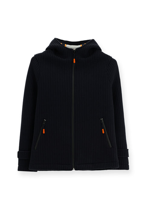 Dark Navy Wool Hooded Knit Jacket